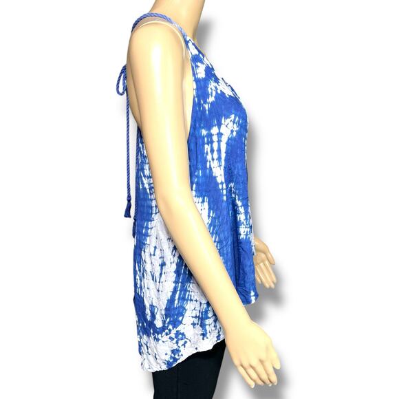 Earthbound Trading Co Womens Tank Top Tie Dye Split Open Back Loose Fit Blue Sm - Picture 2 of 10